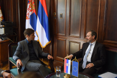 29 March 2024 National Assembly Speaker Ana Brnabic in meeting with the Head of the European Union Delegation to Serbia Emanuele Giaufret